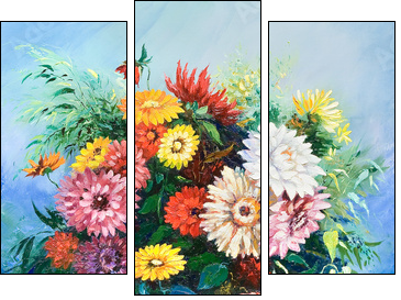 Bouquet of wild flowers in a vase  - Obraz trzyczęściowy, Tryptyk