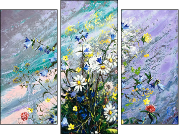 Bouquet of wild flowers in a vase  - Obraz trzyczęściowy, Tryptyk