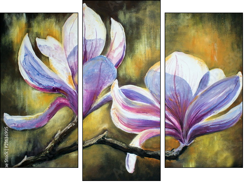 Magnolia grafika - Obraz trzyczęściowy, Tryptyk