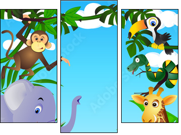 Dzika dżungla – przyjazne zwierzęta 
 - Obraz trzyczęściowy, Tryptyk