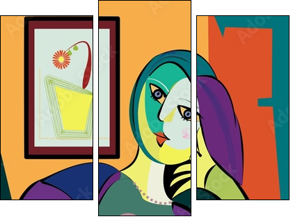 Colorful abstract background, cubism art style, portrait of woman sitting - Obraz trzyczęściowy, Tryptyk