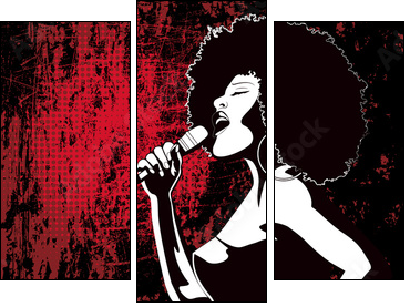 jazz singer on grunge background  - Obraz trzyczęściowy, Tryptyk
