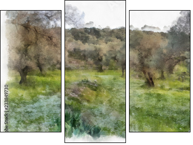 olives fields painting - Obraz trzyczęściowy, Tryptyk