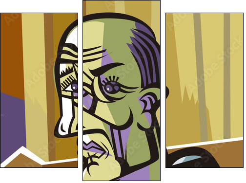 bald man cubist painter portrait - Obraz trzyczęściowy, Tryptyk