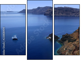 Piękno Santorini uchwycone w panoramie
 - Obraz trzyczęściowy, Tryptyk