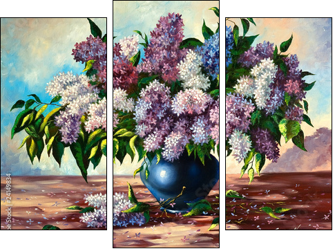 Lilac bouquet in a vase  - Obraz trzyczęściowy, Tryptyk