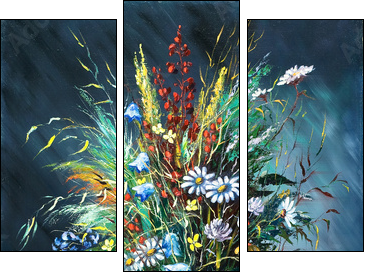 Bouquet of wild flowers in a vase  - Obraz trzyczęściowy, Tryptyk