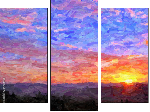 IMPRESSIONISM sunset in the mountains - Obraz trzyczęściowy, Tryptyk