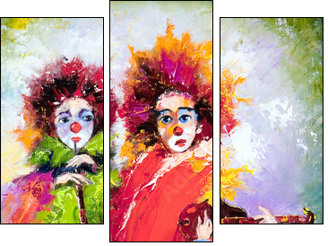 Two clowns with a violin and a pipe  - Obraz trzyczęściowy, Tryptyk