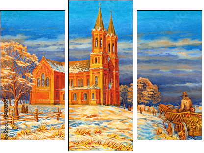 Rural winter landscape  - Obraz trzyczęściowy, Tryptyk