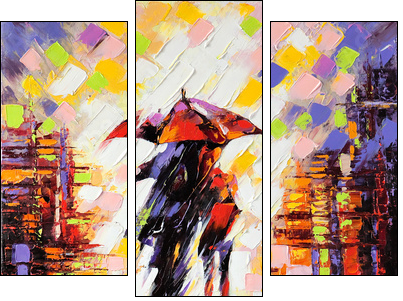 Two enamoured under an umbrella  - Obraz trzyczęściowy, Tryptyk