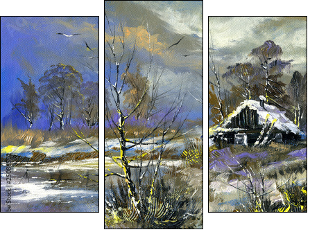 Winter landscape  - Obraz trzyczęściowy, Tryptyk