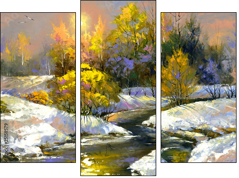 Winter landscape  - Obraz trzyczęściowy, Tryptyk