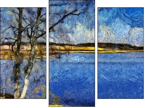 Incredible beauty of nature landscape. Spring season. Impressionism oil painting in Vincent Van Gogh modern style. Creative artistic print for canvas or textile. Wallpaper, poster or postcard design. - Obraz trzyczęściowy, Tryptyk