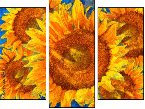 Sunflowers arrangement. Van Gogh style imitation. - Obraz trzyczęściowy, Tryptyk