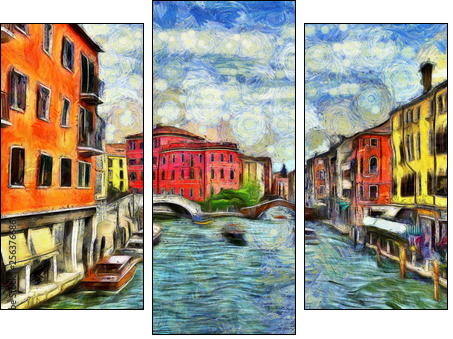 Venetian canal with moving boats, digital imitation of Van Gogh painting style - Obraz trzyczęściowy, Tryptyk