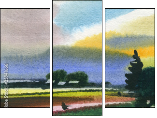 Water colour landscape  - Obraz trzyczęściowy, Tryptyk