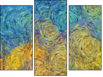 Abstract texture background. Digital painting in Vincent Van Gogh style artwork. Hand drawn artistic pattern. Modern art. Good for printed pictures, postcards, posters or wallpapers and textile print. - Obraz trzyczęściowy, Tryptyk