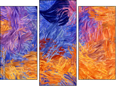 Impressionism wall art print. Vincent Van Gogh style oil painting. Swirl splashes. Surrealism artwork. Abstract artistic background. Real brush strokes on canvas. - Obraz trzyczęściowy, Tryptyk