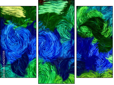 Impressionism wall art print. Vincent Van Gogh style oil painting. Swirl splashes. Surrealism artwork. Abstract artistic background. Real brush strokes on canvas. - Obraz trzyczęściowy, Tryptyk