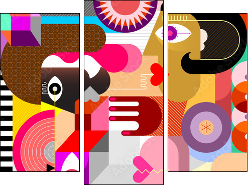 Three People Abstract Art Vector Portrait - Obraz trzyczęściowy, Tryptyk