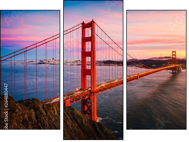 The Golden Gate Bridge at Sunset, San Francisco , CA - Obraz trzyczęściowy, Tryptyk