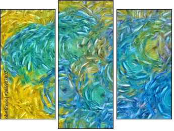 Abstract impressionism painting in Vincent Van Gogh style imitation. Art design background pattern for artistic creative printing production. Wall poster or canvas print template for interior decor. - Obraz trzyczęściowy, Tryptyk