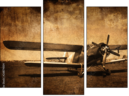 Retro dwupłatowiec – vintage sepia
 - Obraz trzyczęściowy, Tryptyk