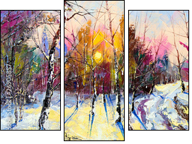 Sunset in winter wood  - Obraz trzyczęściowy, Tryptyk