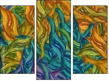 Abstract painting impressionism wall art print example with oil imitation in Vincent Van Gogh style. Artistic contemporary design decor elements. Pop modern abstraction with vibrant bright strokes. - Obraz trzyczęściowy, Tryptyk