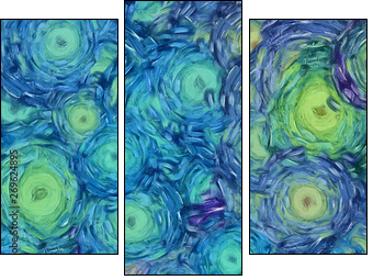 Abstract painting impressionism wall art print example with oil imitation in Vincent Van Gogh style. Artistic contemporary design decor elements. Pop modern abstraction with vibrant bright strokes. - Obraz trzyczęściowy, Tryptyk