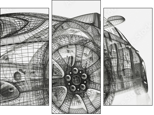 Auto - szkic w 3d
 - Obraz trzyczęściowy, Tryptyk