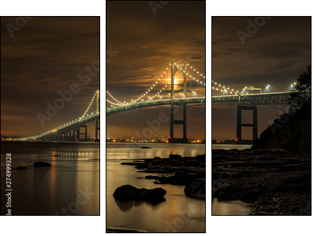 Newport bridge at night - Obraz trzyczęściowy, Tryptyk