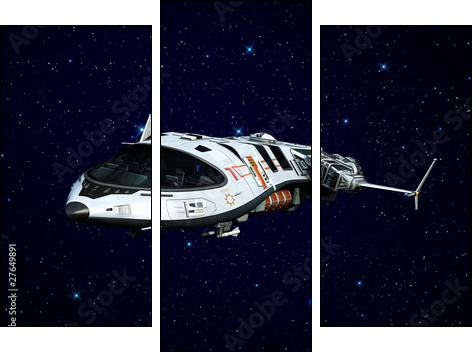 spaceship flying on the stars  - Obraz trzyczęściowy, Tryptyk