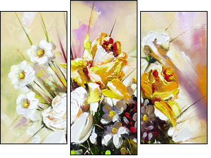 The vase with the flowers drawn by oil on a canvas  - Obraz trzyczęściowy, Tryptyk