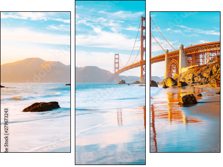 Golden Gate Bridge at sunset, San Francisco, California, USA - Obraz trzyczęściowy, Tryptyk