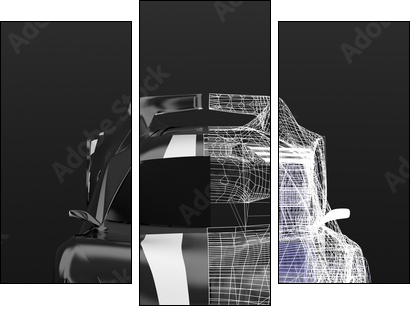 3d concept design ,Modern black sports car ,skeleton,3d ,render. - Obraz trzyczęściowy, Tryptyk