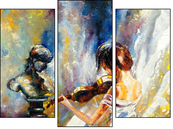 The girl playing a violin  - Obraz trzyczęściowy, Tryptyk