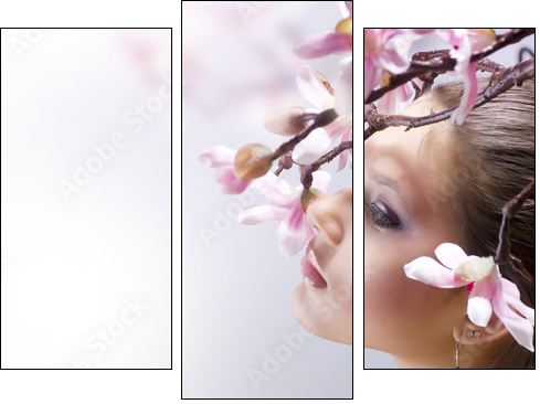 Beautiful Girl with flower  - Obraz trzyczęściowy, Tryptyk