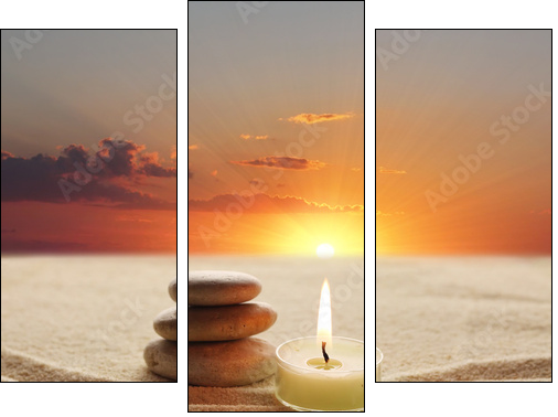 stack of stones and candle light  - Obraz trzyczęściowy, Tryptyk