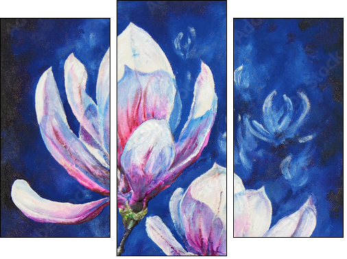 Akrylowa magnolia - Obraz trzyczęściowy, Tryptyk