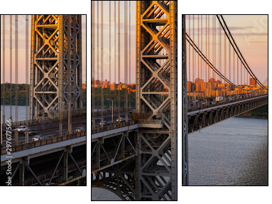 The George Washington Bridge (long-span suspension bridge) across the Hudson River at sunset. Uptown and Fort Washington Park, New York City, USA - Obraz trzyczęściowy, Tryptyk