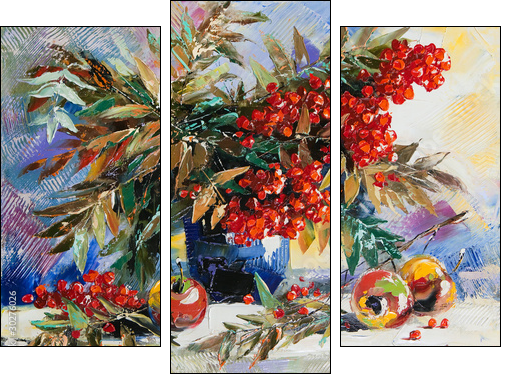 Still-life with a mountain ash and apples  - Obraz trzyczęściowy, Tryptyk