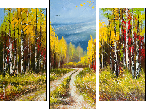 Oil Painting - gold autumn  - Obraz trzyczęściowy, Tryptyk