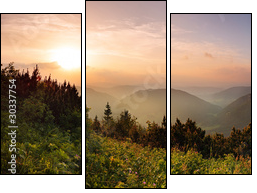 szczyt góry Fatra o zachodzie słońca - Słowacja 
 - Obraz trzyczęściowy, Tryptyk