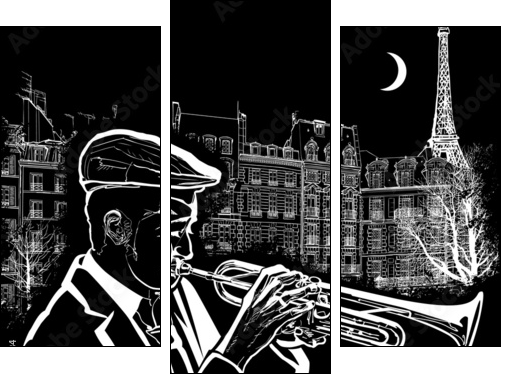 trumpeter on a grunge background  - Obraz trzyczęściowy, Tryptyk