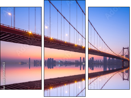 Wuhan parrot shoal yangtze river bridge in nightfall, hubei, China, suspension bridge - Obraz trzyczęściowy, Tryptyk