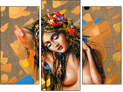 Portrait of the beautiful naked girl  - Obraz trzyczęściowy, Tryptyk