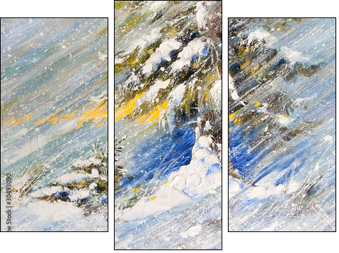 Fir-tree in snow. A picture drawn by oil  - Obraz trzyczęściowy, Tryptyk