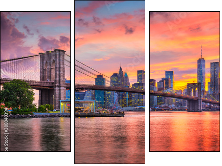 Lower Manhattan Skyline and Brooklyn Bridge - Obraz trzyczęściowy, Tryptyk